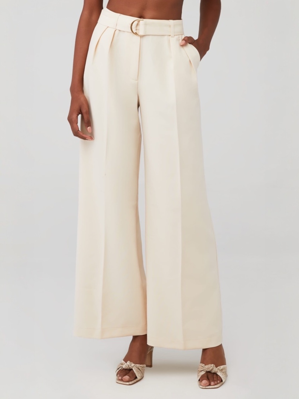 Bardot Rumour Pin Tuck Wide Leg Pleated Pants Trousers in Beige Size S (US 4) - Picture 2 of 9
